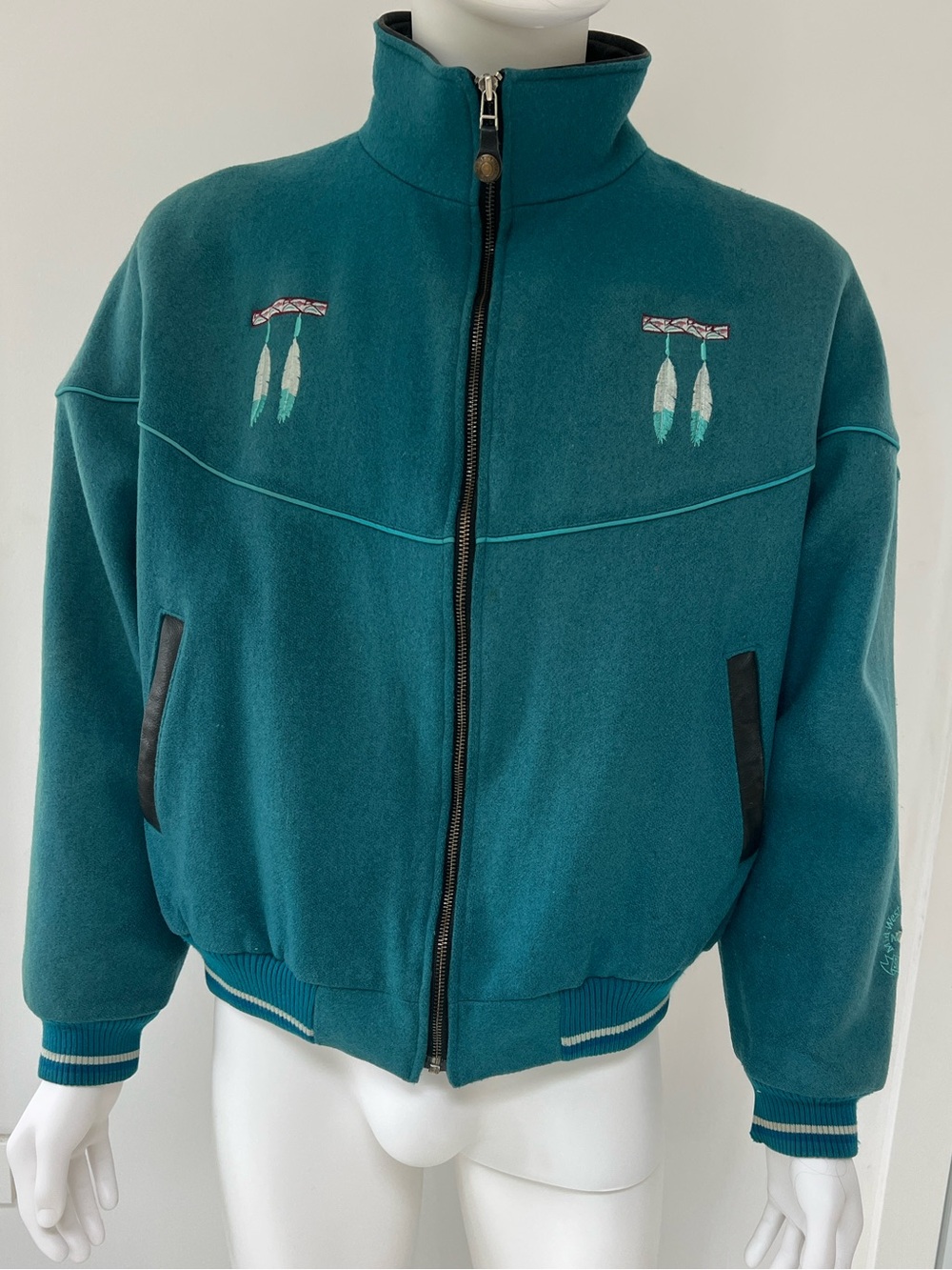 Mid-West Garment Co Wool Leather Jacket Cowboy Embroidery Native Mens Large